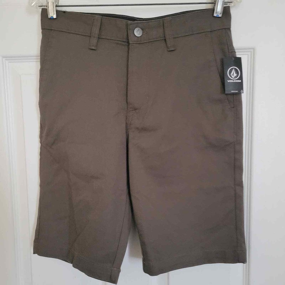 Volcom Men's Vmonty Black Flat front Khaki Corpo Class Shorts Sz 28